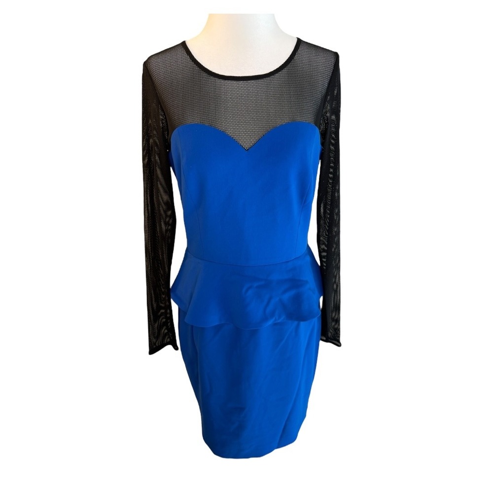 Jay Godfrey‎ Cocktail Dress Peplum Sheath Black Mesh Long Sleeve Size 6 NWT